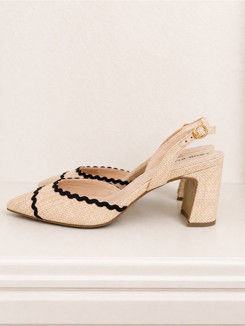 Anne Klein Iflex Natural Woven Slingback Pointed Toe Block Heel Pumps 8.5 EUC